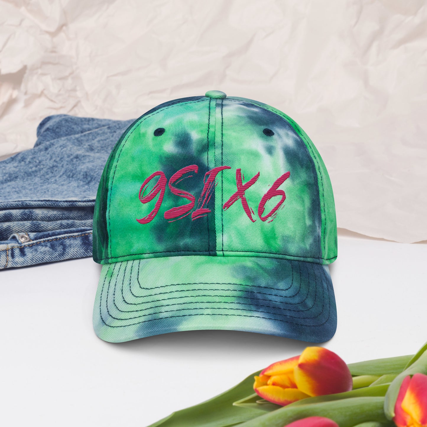 Tie dye hat with 9Six6 Logo