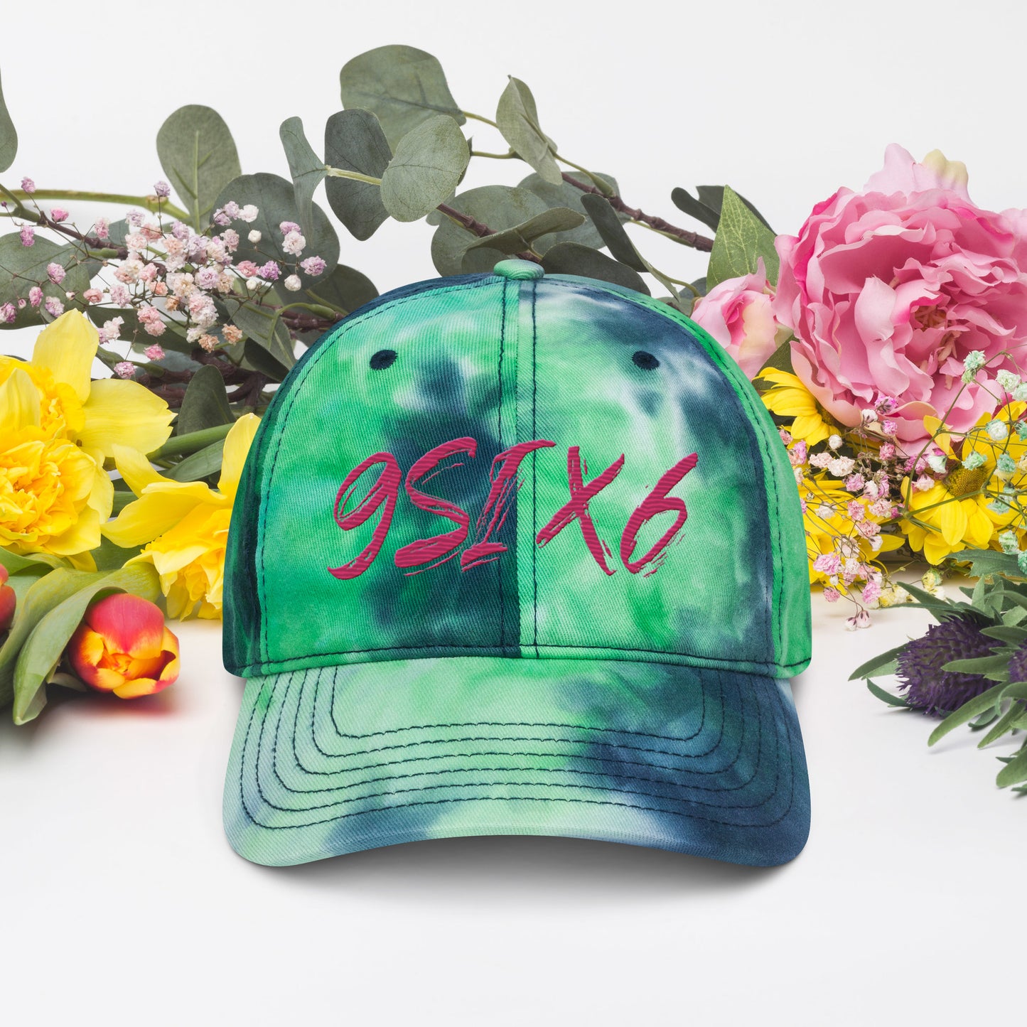 Tie dye hat with 9Six6 Logo